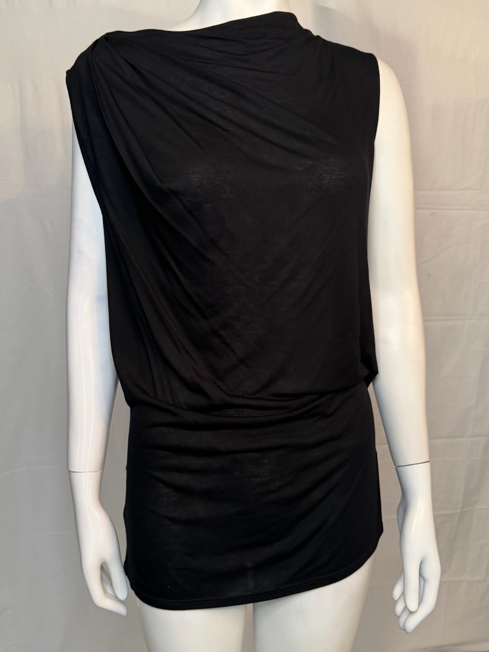 Helmut Lang Black One-Shoulder Draped Tank Dress
